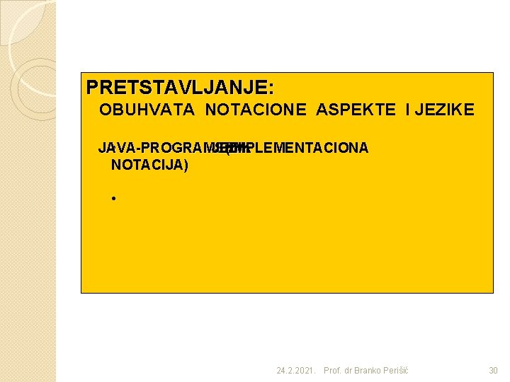 PRETSTAVLJANJE: OBUHVATA NOTACIONE ASPEKTE I JEZIKE JAVA • PROGRAMSKI JEZIK (IMPLEMENTACIONA NOTACIJA) • 24.