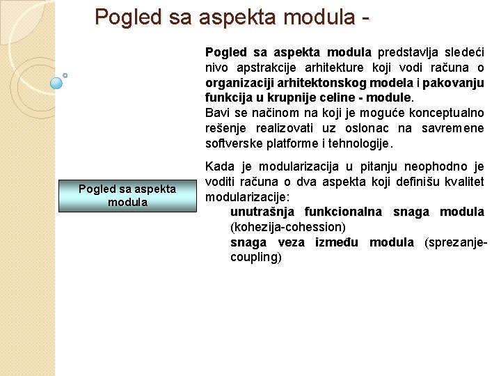 Pogled sa aspekta modula - Pogled sa aspekta modula predstavlja sledeći nivo apstrakcije arhitekture