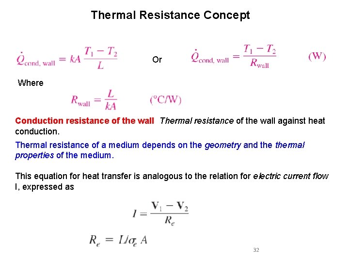 Thermal Resistance Concept Or Where Conduction resistance of the wall: Thermal resistance of the