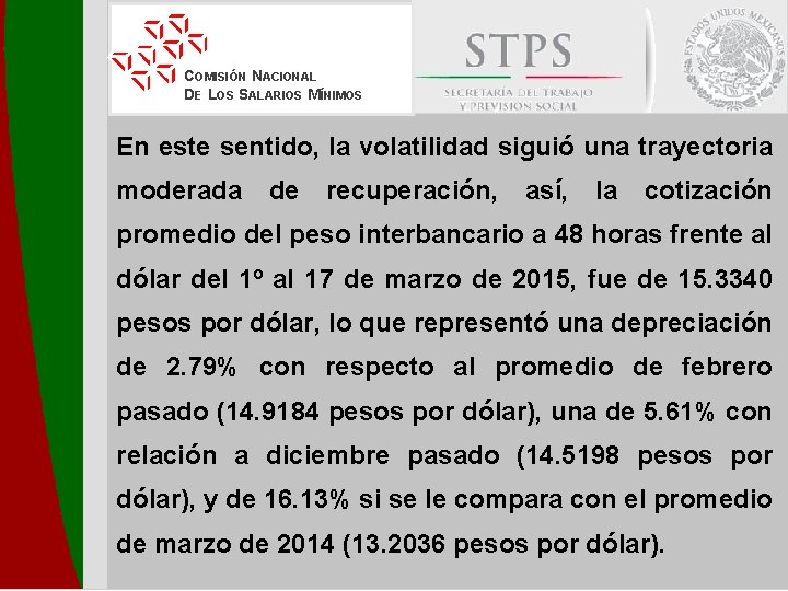 COMISIÓN NACIONAL DE LOS SALARIOS MÍNIMOS En este sentido, la volatilidad siguió una trayectoria