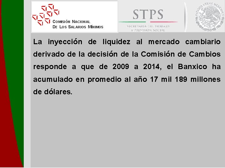 COMISIÓN NACIONAL DE LOS SALARIOS MÍNIMOS La inyección de liquidez al mercado cambiario derivado