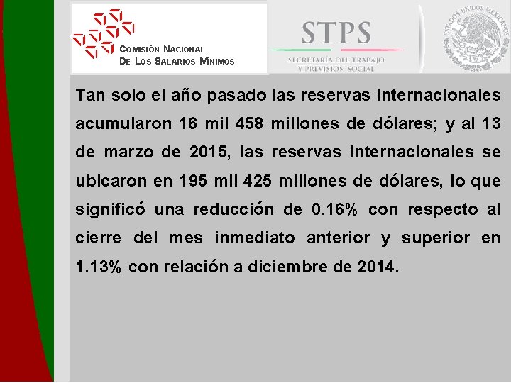 COMISIÓN NACIONAL DE LOS SALARIOS MÍNIMOS Tan solo el año pasado las reservas internacionales