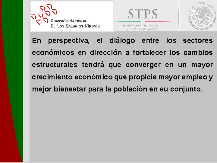 COMISIÓN NACIONAL DE LOS SALARIOS MÍNIMOS En perspectiva, el diálogo entre los sectores económicos