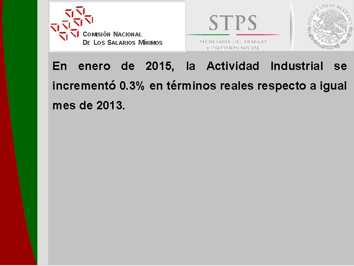 COMISIÓN NACIONAL DE LOS SALARIOS MÍNIMOS En enero de 2015, la Actividad Industrial se