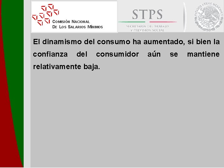 COMISIÓN NACIONAL DE LOS SALARIOS MÍNIMOS El dinamismo del consumo ha aumentado, si bien