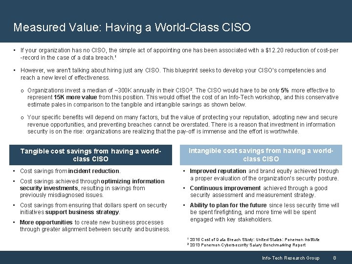 Measured Value: Having a World-Class CISO • If your organization has no CISO, the