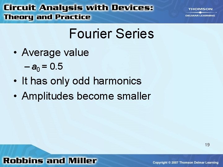 Fourier Series • Average value – a 0 = 0. 5 • It has