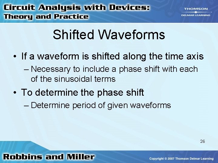 Shifted Waveforms • If a waveform is shifted along the time axis – Necessary