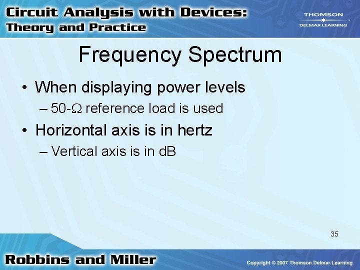 Frequency Spectrum • When displaying power levels – 50 - reference load is used