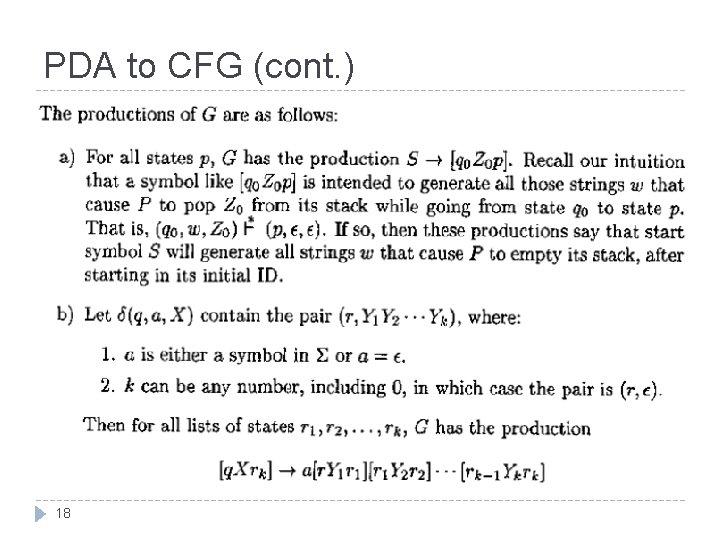 PDA to CFG (cont. ) 18 