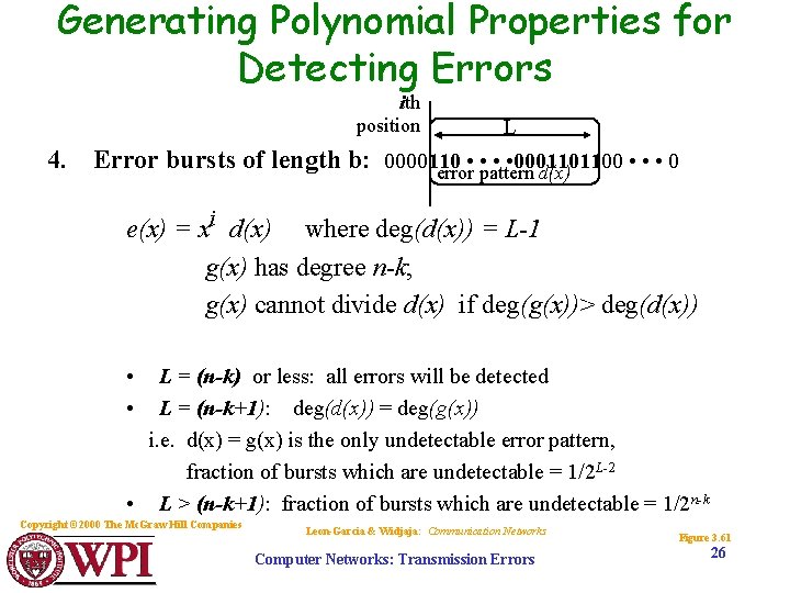 Generating Polynomial Properties for Detecting Errors ith position L 4. Error bursts of length