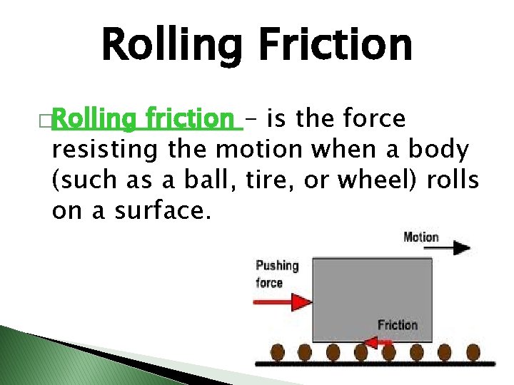 Rolling Friction �Rolling friction - is the force resisting the motion when a body