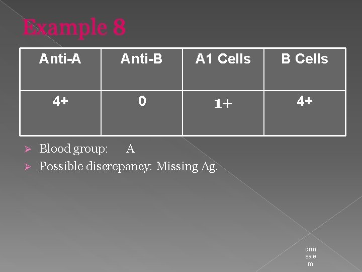Example 8 Anti-A Anti-B A 1 Cells B Cells 4+ 0 1+ 4+ Blood