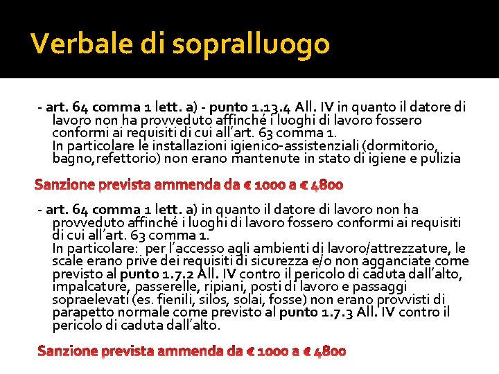 Verbale di sopralluogo - art. 64 comma 1 lett. a) - punto 1. 13.