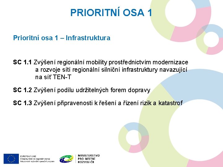 PRIORITNÍ OSA 1 Prioritní osa 1 – Infrastruktura SC 1. 1 Zvýšení regionální mobility