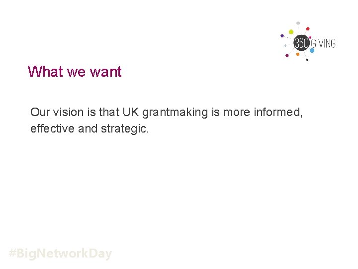 What we want Our vision is that UK grantmaking is more informed, effective and