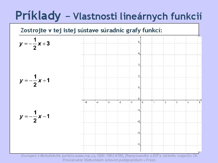 Príklady − Vlastnosti lineárnych funkcií Zostrojte v tej istej sústave súradníc grafy funkcí: Dostupné