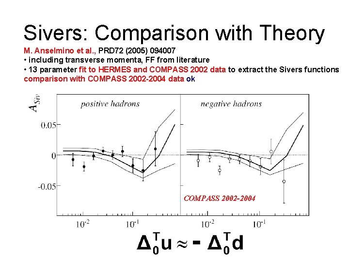 Sivers: Comparison with Theory M. Anselmino et al. , PRD 72 (2005) 094007 •