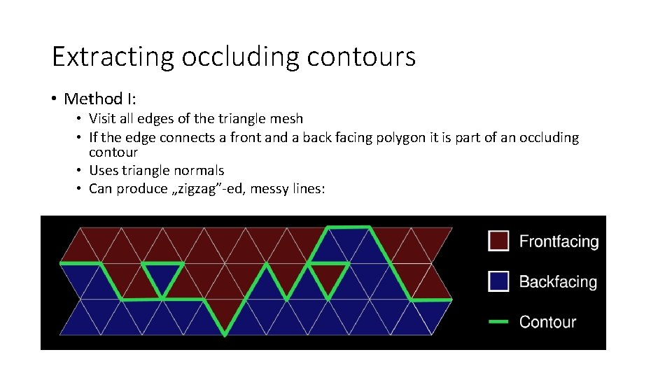 Extracting occluding contours • Method I: • Visit all edges of the triangle mesh