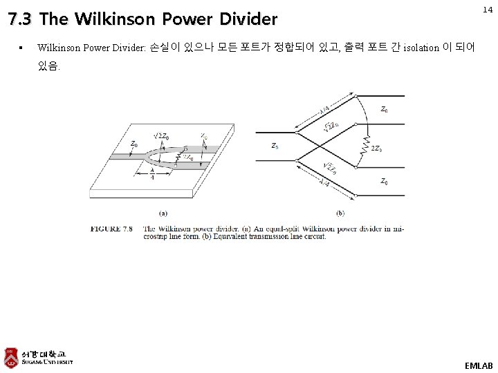 14 7. 3 The Wilkinson Power Divider § Wilkinson Power Divider: 손실이 있으나 모든