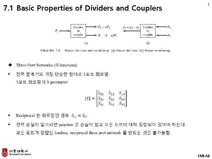 7. 1 Basic Properties of Dividers and Couplers 1 EMLAB 