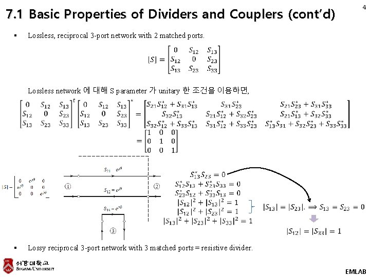 7. 1 Basic Properties of Dividers and Couplers (cont’d) § 4 Lossless, reciprocal 3