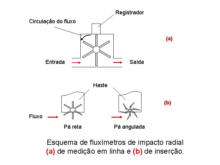 Registrador Circulação do fluxo (a) Saída Entrada Haste (b) Fluxo Pá reta Pá angulada