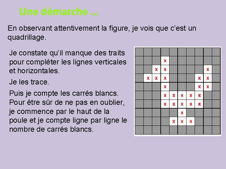 Une démarche … En observant attentivement la figure, je vois que c’est un quadrillage.