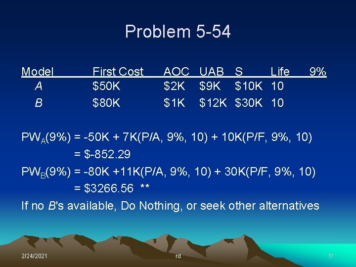 Problem 5 -54 Model A B First Cost $50 K $80 K AOC UAB