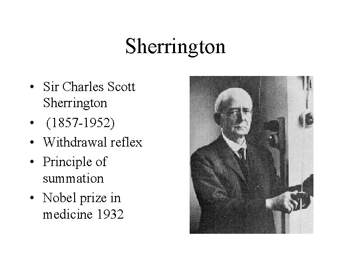 Sherrington • Sir Charles Scott Sherrington • (1857 -1952) • Withdrawal reflex • Principle