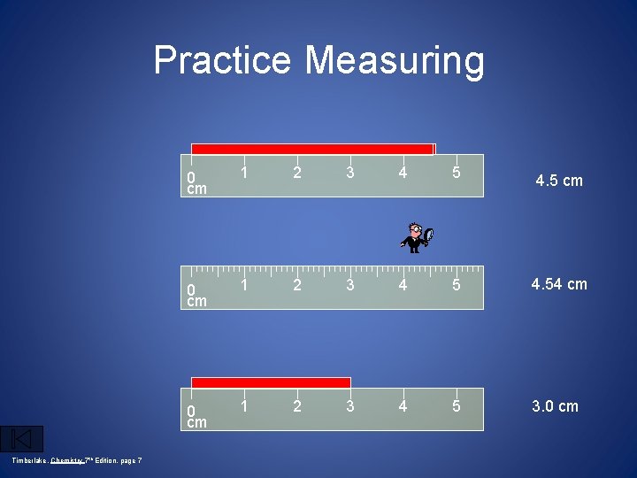 Practice Measuring Timberlake, Chemistry 7 th Edition, page 7 0 cm 1 2 3