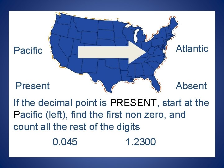Pacific Atlantic Present Absent If the decimal point is PRESENT, start at the Pacific
