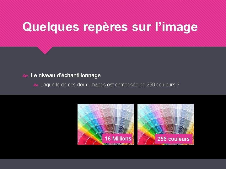 Quelques repères sur l’image Le niveau d’échantillonnage Laquelle de ces deux images est composée