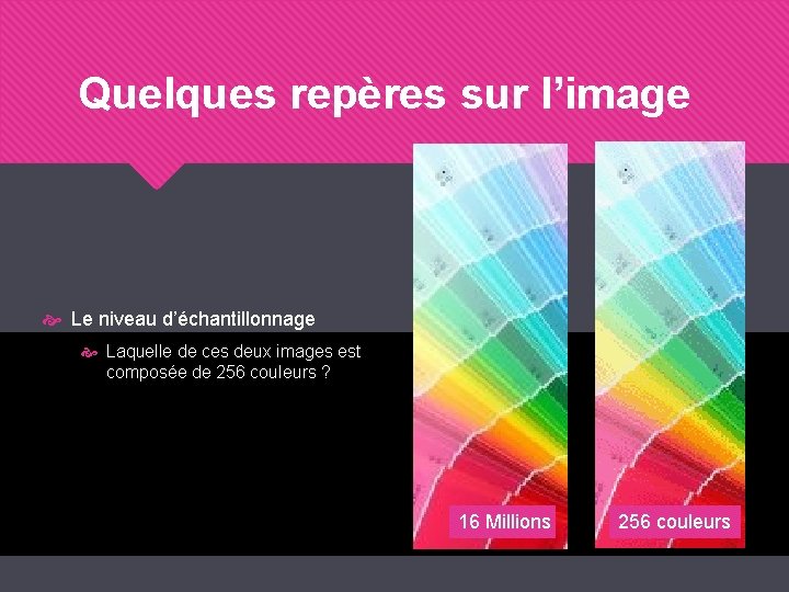 Quelques repères sur l’image Le niveau d’échantillonnage Laquelle de ces deux images est composée