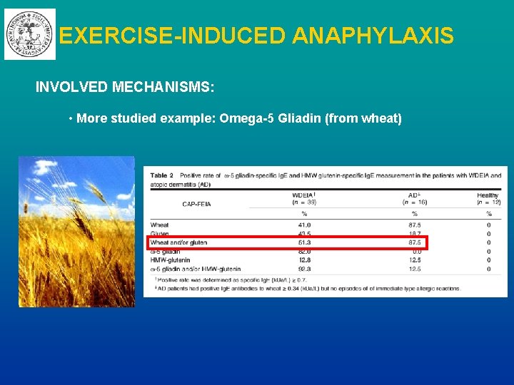 EXERCISE-INDUCED ANAPHYLAXIS INVOLVED MECHANISMS: • More studied example: Omega-5 Gliadin (from wheat) 