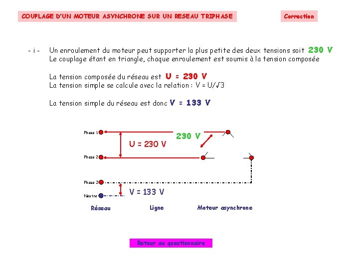 COUPLAGE D’UN MOTEUR ASYNCHRONE SUR UN RESEAU TRIPHASE -i- Correction Un enroulement du moteur COUPLAGE D’UN MOTEUR ASYNCHRONE SUR UN RESEAU TRIPHASE -i- Correction Un enroulement du moteur