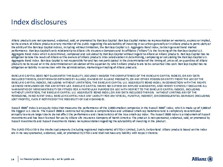 Index disclosures Allianz products are not sponsored, endorsed, sold, or promoted by Barclays Capital