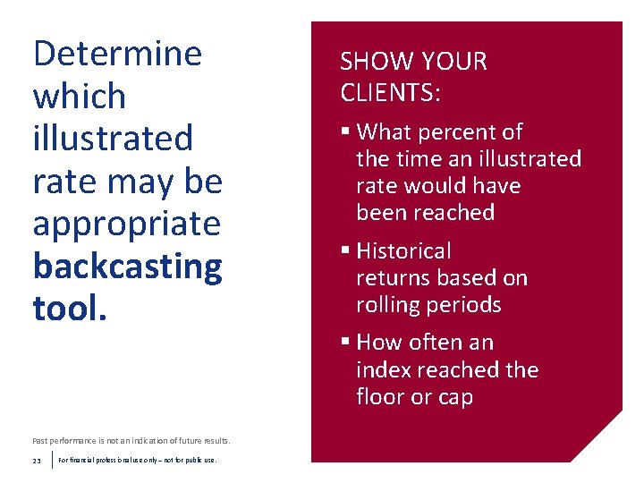 Determine which illustrated rate may be appropriate backcasting tool. Past performance is not an