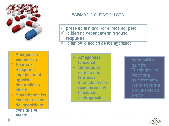 FARMACO ANTAGONISTA ü presenta afinidad por el receptor pero ü o bien no desencadena