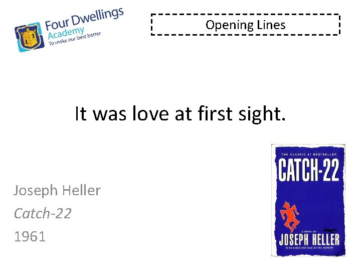 Opening Lines It was love at first sight. Joseph Heller Catch-22 1961 