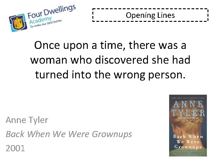 Opening Lines Once upon a time, there was a woman who discovered she had