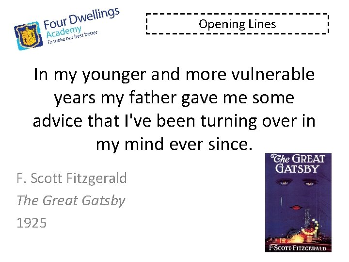 Opening Lines In my younger and more vulnerable years my father gave me some