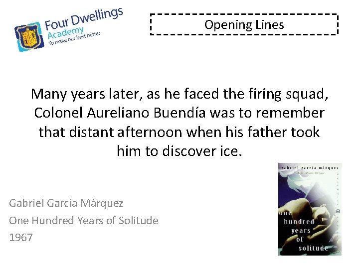 Opening Lines Many years later, as he faced the firing squad, Colonel Aureliano Buendía