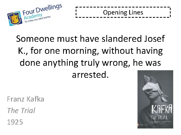 Opening Lines Someone must have slandered Josef K. , for one morning, without having