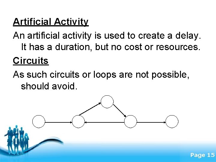 Artificial Activity An artificial activity is used to create a delay. It has a