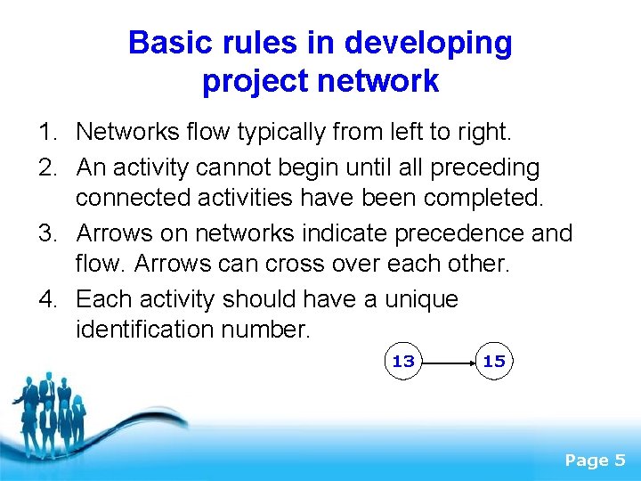 Basic rules in developing project network 1. Networks flow typically from left to right.