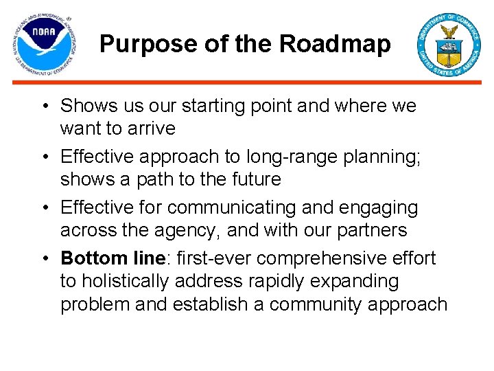 Purpose of the Roadmap • Shows us our starting point and where we want