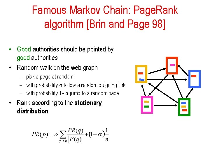 Famous Markov Chain: Page. Rank algorithm [Brin and Page 98] • Good authorities should