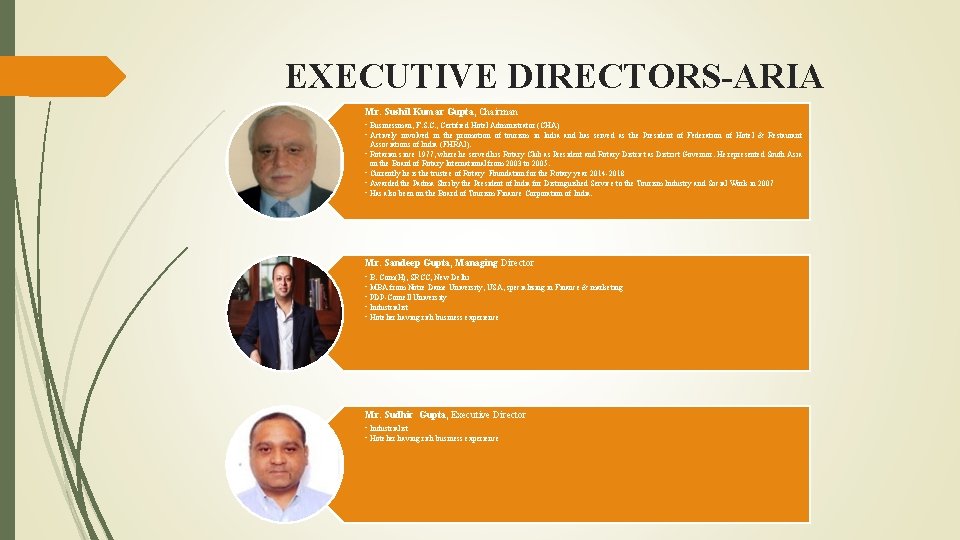 EXECUTIVE DIRECTORS-ARIA Mr. Sushil Kumar Gupta, Chairman • Businessman, F. S. C. , Certified