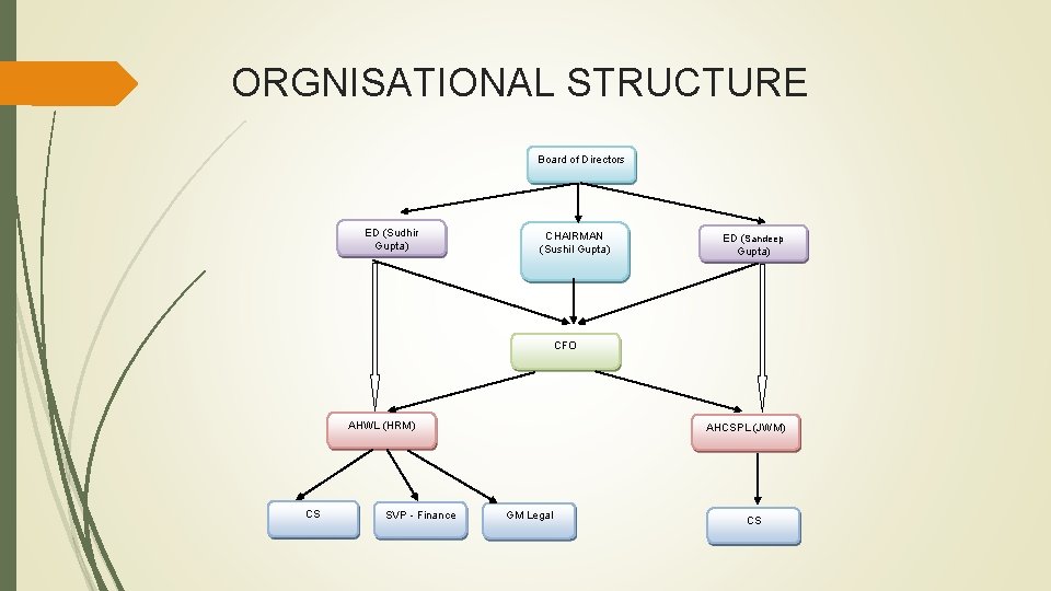 ORGNISATIONAL STRUCTURE Board of Directors ED (Sudhir Gupta) CHAIRMAN (Sushil Gupta) ED (Sandeep Gupta)